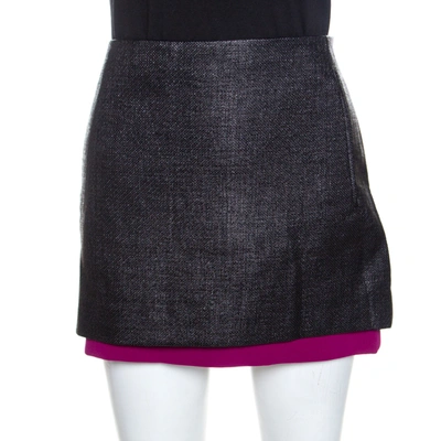 Pre-owned Diane Von Furstenberg Black Textured Contrast Hem Elley Mini Skirt M