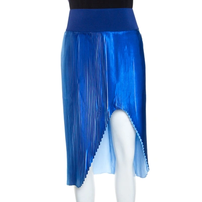 Pre-owned Stella Mccartney Blue Plisse Satin Manny Asymmetrical Skirt M