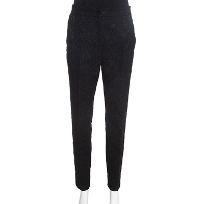 Pre-owned Dolce & Gabbana Black Embossed Jacquard Tapered Trousers M