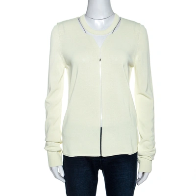 Pre-owned Alexander Wang Highlighter Yellow Knit Sheer Paneled Pullover L