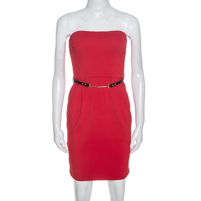 Pre-owned Gucci Red Crepe Belted Strapless Dress Xs