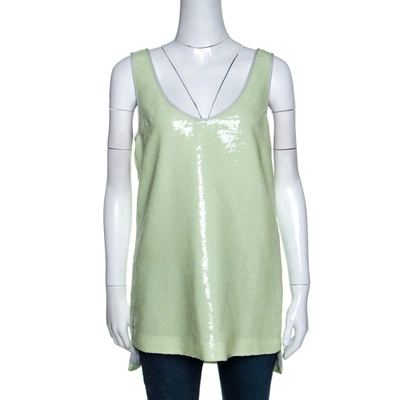 Pre-owned Diane Von Furstenberg Light Green Sequined Desta Tank Top M