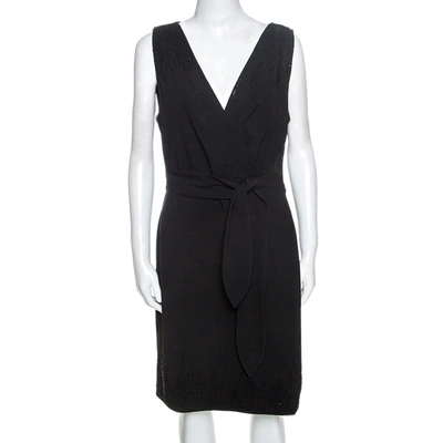 Pre-owned Diane Von Furstenberg Black Embellished Crepe Bella Dress L