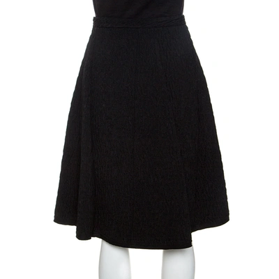 Pre-owned Fendi Black Textured Wool Gathered Hem Detail Skirt M