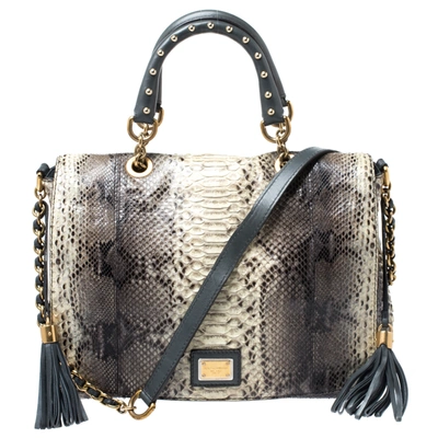 Pre-owned Dolce & Gabbana Beige/grey Python Miss Charles Tote