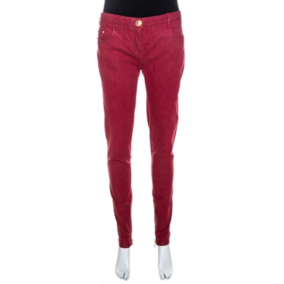 Pre-owned Balmain Red Coated Denim Slim Fit Jeans L