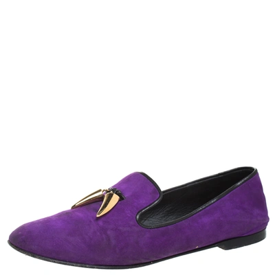 Pre-owned Giuseppe Zanotti Purple Suede Kevin Shark Tooth Tassel Smoking Slippers Size 38