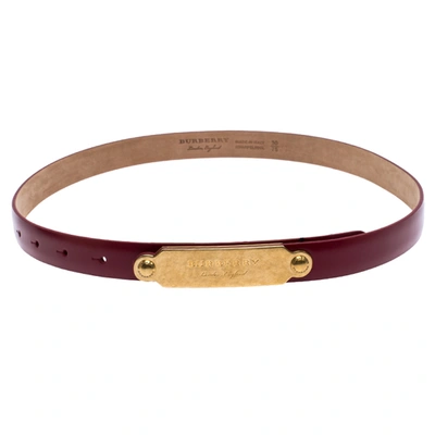 Pre-owned Burberry Red Leather Reese Slim Belt 75 Cm