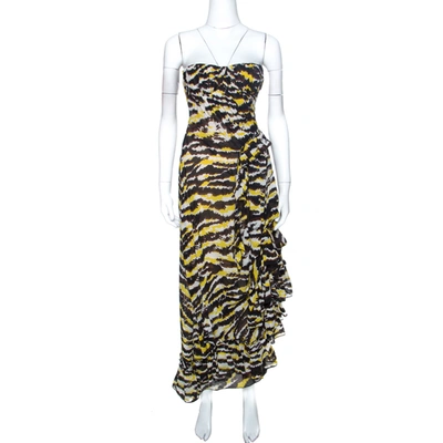 Pre-owned Missoni Yellow And Black Tiger Print Silk Strapless Tansy Dress S