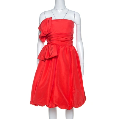 Pre-owned Oscar De La Renta Coral Pink Silk Taffeta Strapless Dress M