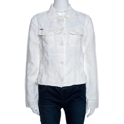 Pre-owned Burberry Off White Linen Pocket Detail Button Front Shirt S