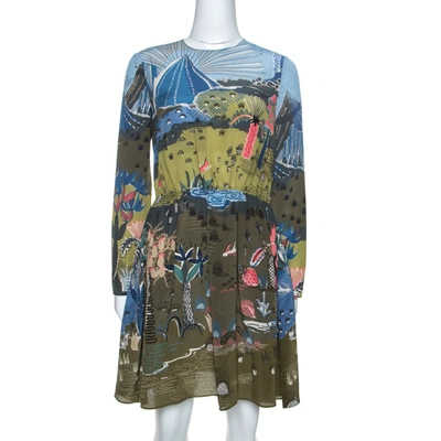 Pre-owned Valentino Olive Green Jungle Of Delight Print Silk Dress S