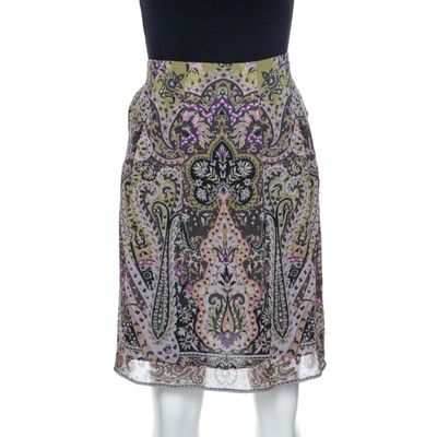 Pre-owned Etro Multicolor Paisley Print Silk Skirt S