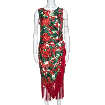 Pre-owned Dolce & Gabbana Multicolor Floral Print Silk Tasseled Faille Dress M