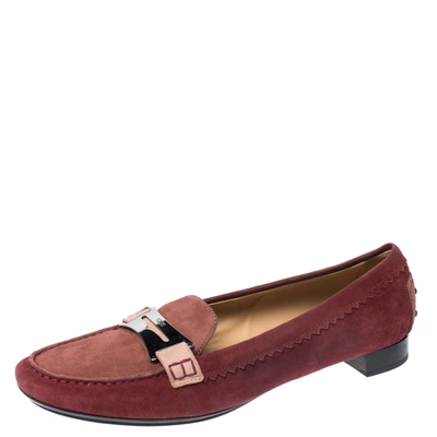 Pre-owned Tod's Red Suede Penny Loafers Size 40