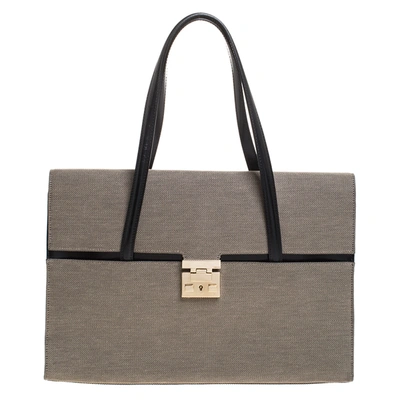 Pre-owned Gucci Grey Canvas And Leather Lady Lock Flap Tote