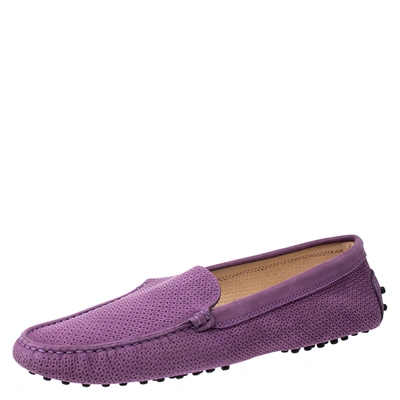 Pre-owned Tod's Purple Perforated Suede Loafers Size 40