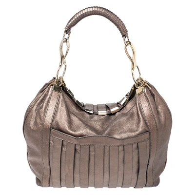 Pre-owned Versace Metallic Striped Leather Hobo