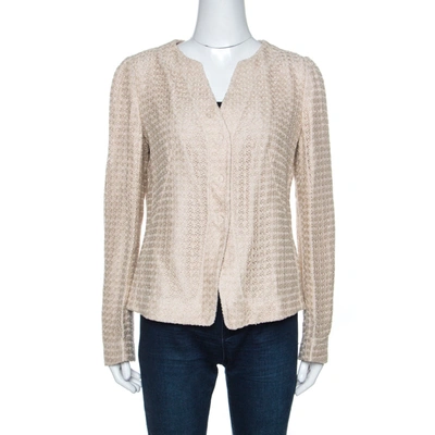 Pre-owned Armani Collezioni Beige Lace Overlay Detail Jacket L