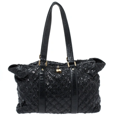Pre-owned Marc Jacobs Black Quilted Snakeskin Embossed Leather Tote