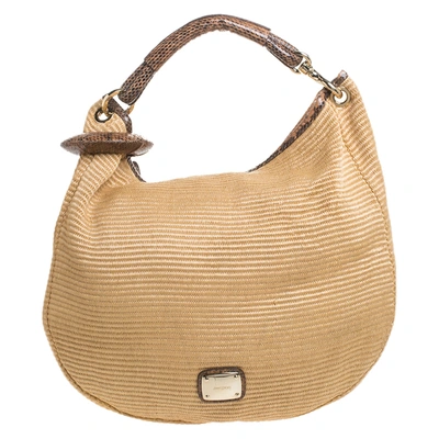 Pre-owned Jimmy Choo Tan Straw And Snake Skin Trim Handle Sky Hobo