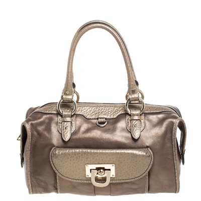 Pre-owned Dkny Metallic Bronze Leather Bowler Bag In Gold