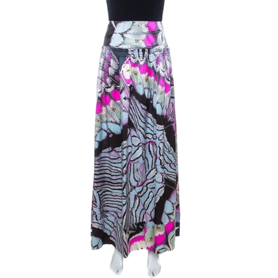 Pre-owned Roberto Cavalli Multicolor Abstract Print Satin Maxi Skirt M