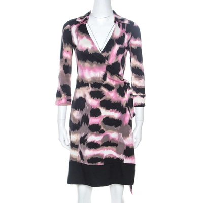 Pre-owned Diane Von Furstenberg Multicolor Print Silk Lindsey Mini Wrap Dress S