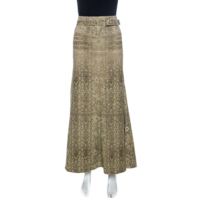 Pre-owned Roberto Cavalli Beige Lace Print Cotton Maxi Skirt M