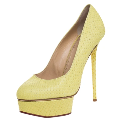 Pre-owned Charlotte Olympia Yellow Python Priscilla Platform Pumps Size 38