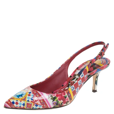 Pre-owned Dolce & Gabbana Floral Print Patent Leather Slingback Sandals Size 36.5 In Multicolor