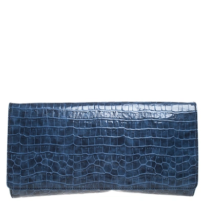 Pre-owned Stella Mccartney Blue Faux Croc Leather Oversized Flap Clutch