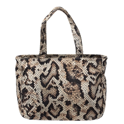 Pre-owned Dolce & Gabbana Beige/black Python Print Fabric Tote