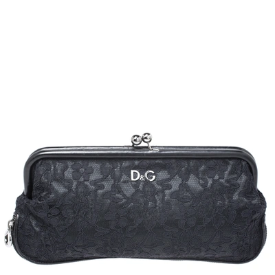 Pre-owned Dolce & Gabbana Black Lace Kiss Lock Clutch