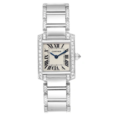 Pre-owned Cartier Silver 18k White Gold Diamond Tank Francaise We1002sf Women's Wristwatch 20x25mm