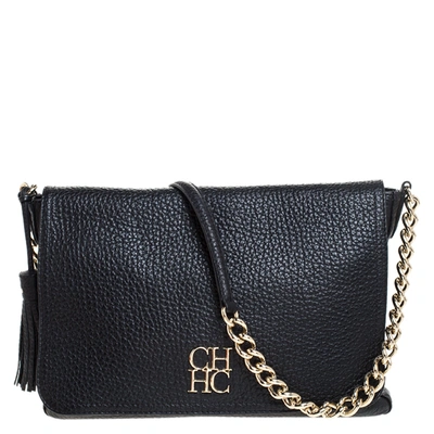 Pre-owned Ch Carolina Herrera Black Leather Tassel Messenger Bag