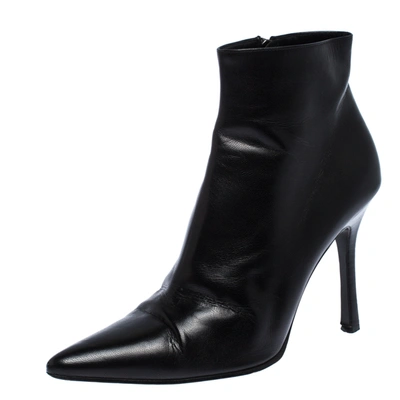 Pre-owned Gucci Black Leather Pointed Toe Ankle Boots Size 38