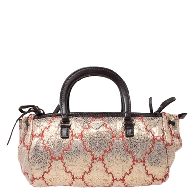 Pre-owned Prada Multicolor Fabric And Leather Brocade Satchel