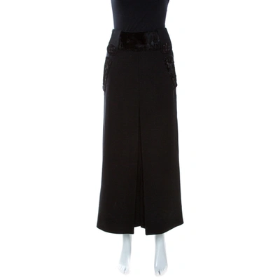 Pre-owned Dolce & Gabbana Black Wool Front Slit Detail Skirt M