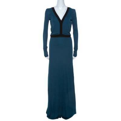Pre-owned Fendi Dark Teal Jersey Backless Maxi Dress S In Blue
