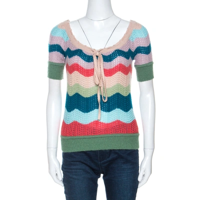 Pre-owned Missoni Multicolor Striped Wool Short Sleeve Top S