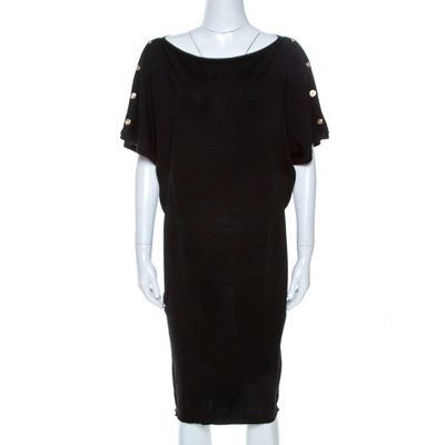 Pre-owned Versace Black Wool Sleeve Button Detail Sweater Dress M