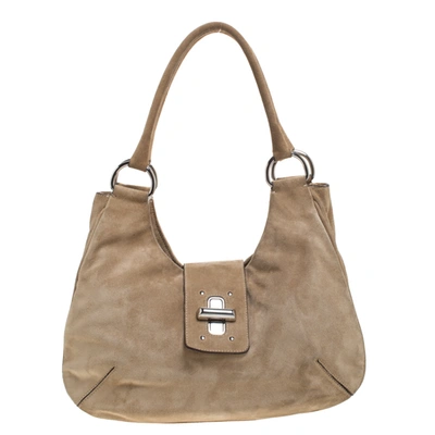 Pre-owned Prada Cammello Suede Camoscio Hobo In Brown