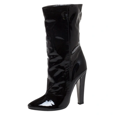 Pre-owned Jimmy Choo Black Patent Leather Mid Calf Boots Size 40