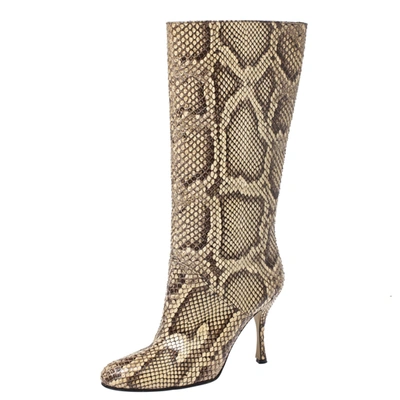Pre-owned Dolce & Gabbana Multicolor Python Leather Mid Calf Slip On Boots Size 35