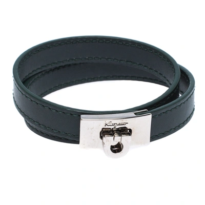 Pre-owned Ferragamo Moss Green Leather Gancini Double Wrap Bracelet