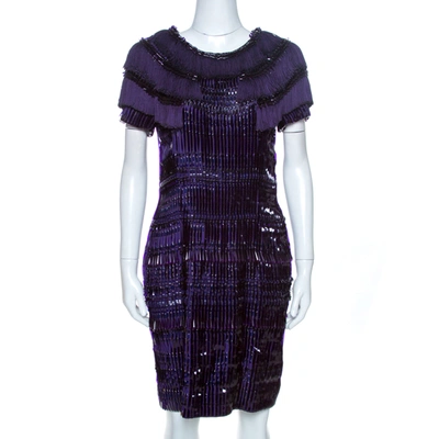 Pre-owned Gucci Purple Silk Embellished Fringe Detail Dress M