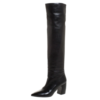 Pre-owned Prada Black Leather Knee Length Boots Size 37