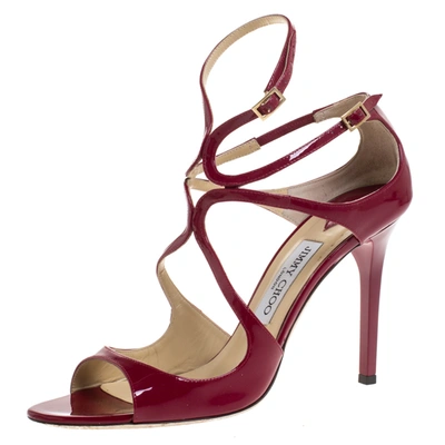 Pre-owned Jimmy Choo Red Patent Leather Lang 100 Ankle Strap Sandals Size 40