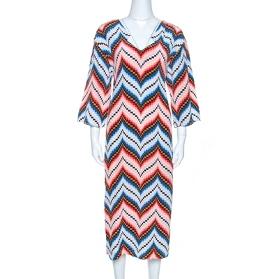 Pre-owned Kenzo Multicolor Silk Chevron Pattern Midi Dress S